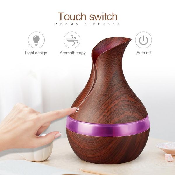 

300ml aroma essential oil diffuser ultrasonic air humidifier with wood grain led lights for home mist maker humidifiers