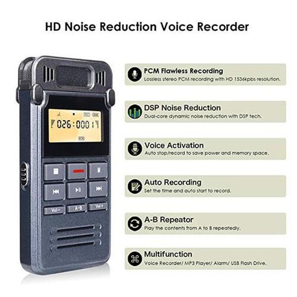 

digital voice recorder 8gb usb charging lectures dictaphone noise canceling mini portable interviews sound audio mp3 player