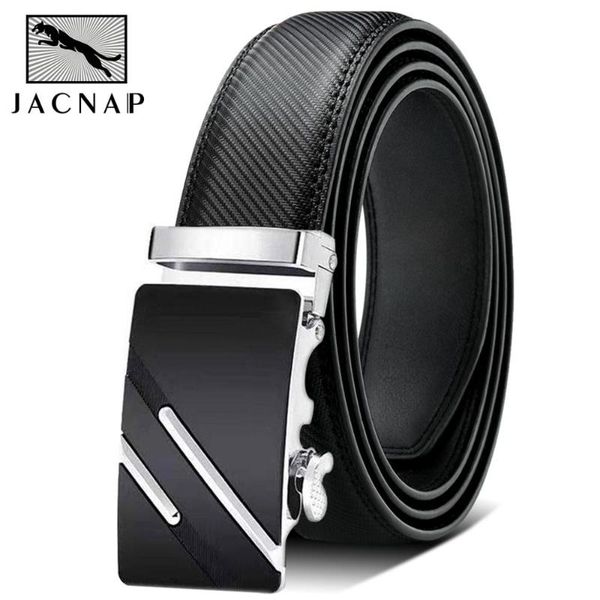 

belts jacnaip fashion cow genuine leather men belt automatic buckle male strap for business casual jeans waistband, Black;brown