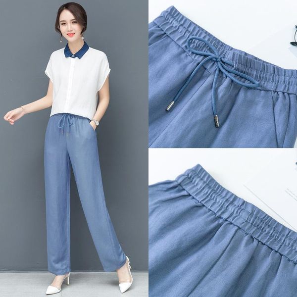 

women's pants & capris summer home loose straight thin solid color fashion jeans casual wide leg for women, Black;white