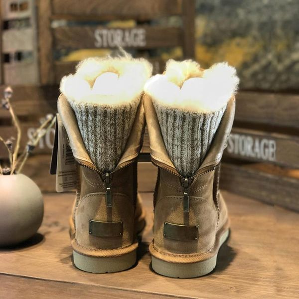 

boots rainbow winter snow genuine leather ankle spring flat shoes woman short brown botas with fur 2021 for women lace up, Black
