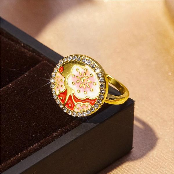 

wedding rings fashion round red flower zircon ring women's graceful romantic banquet charm jewelry valentine's day gift wholesale, Slivery;golden