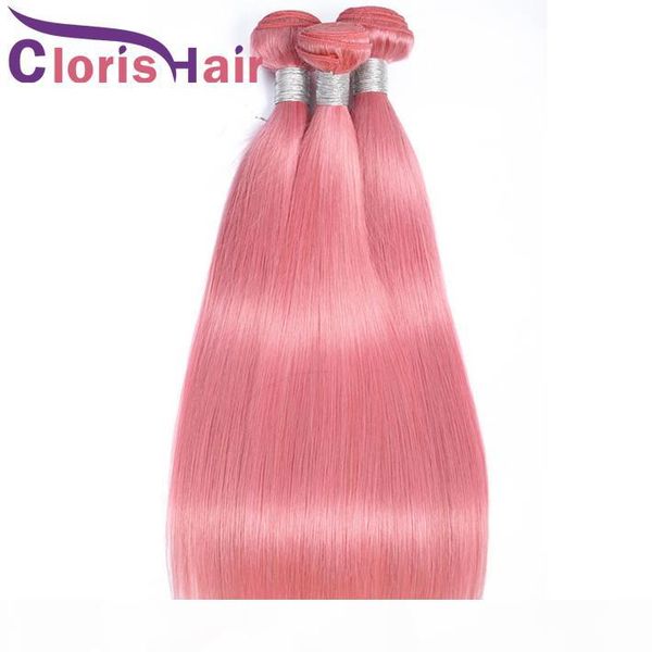 

discount pink peruvian virgin silky straight hair weave bundles high ratio 100% human hair 3 pieces colored pink remy extensions deals, Black