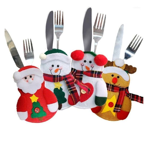 

christmas decorations cutlery holder fork spoon pocket bag decor snowmen santa elk kitchen tableware dinner knife set bag1