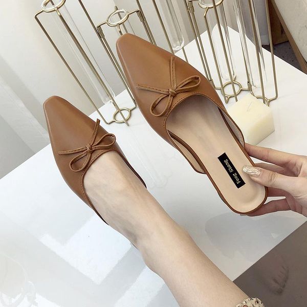 

slippers flat shoes female soft square toe slides lady slipers women low butterfly-knot fashion comfort girl summer 2021 luxury, Black