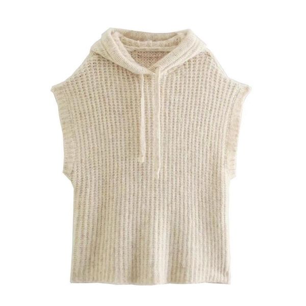 

women's vests pinkou women elegant knitted waistcoat hooded white sweater basic female casual outwear autumn pullover mujer ha65, Black;white