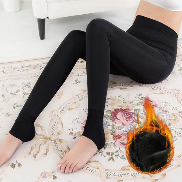 

women's leggings women warm winter elastic pants 2021 high waist plus velvet thickening woman, Black