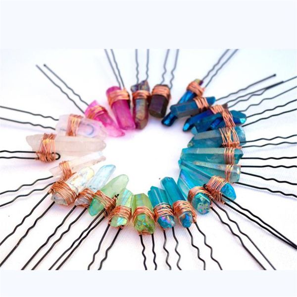 

party masks 2pc aura quartz hair pick pins crystal combs accessory comb