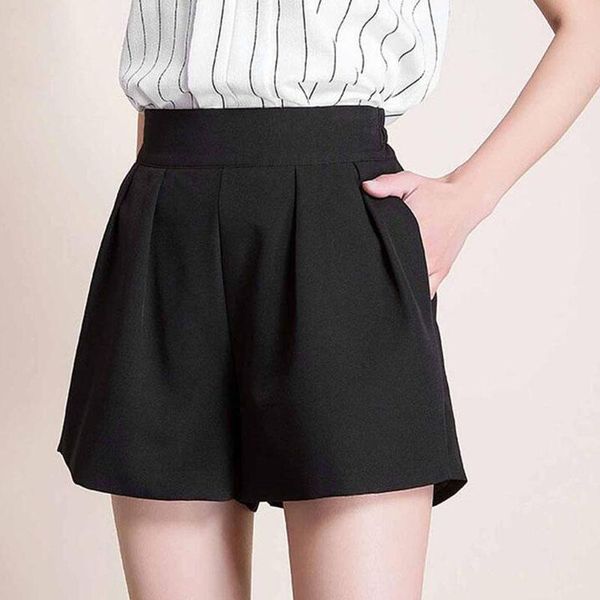 

women shorts spring summer casual high waist a-line shorts 2021 loose wide leg chiffon chic lady black suit, White;black