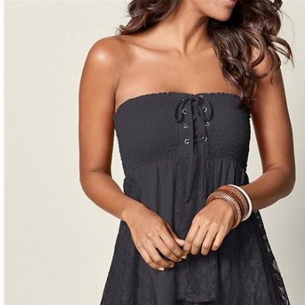 

2021 new black strapless women and blouses summer club solid sleeveless backless lace patchwork casual women blouse 13, White