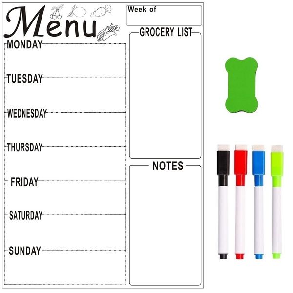 A4 Magnetisches Kühlschrank-Whiteboard, Wochenmenü, Essensplaner, Lebensmittel-To-Do-Liste, Kühlschrankaufkleber, Markierungsstift, Kalender, Löschtafel 210312