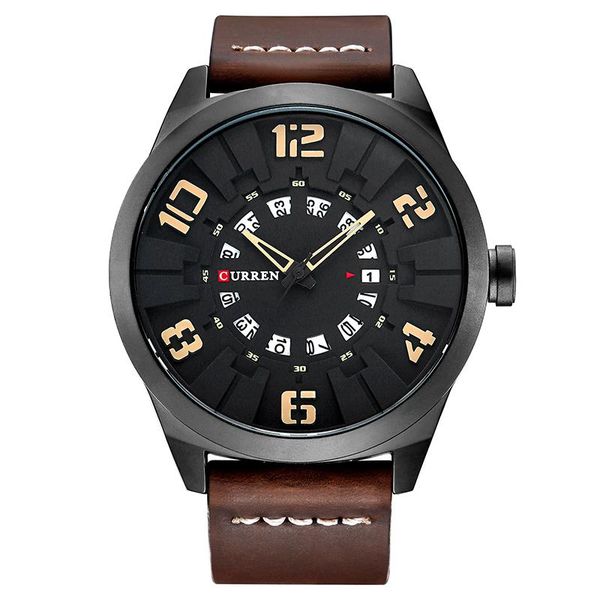 

wristwatches curren sports wristwatch fashion men's quartz watch brown leather strap waterproof male clock relogio masculino, Slivery;brown