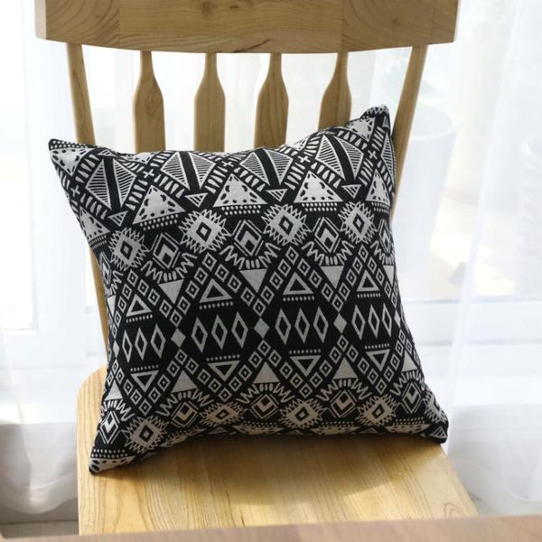 

cushion/decorative pillow 45*45cm ethnic geometric pillowcase black white simple jacquard cotton linen design cushion cover home decoration
