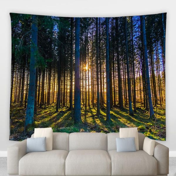 

tapestries autumn forest scenery big tapestry sunshine meadow birch forests trees yellow leaves farm garden landscape wall hanging blankets