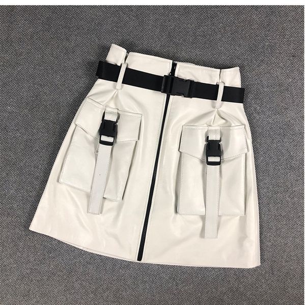 

2021 new female style genuine leather skirt with large pocket qpye, Black