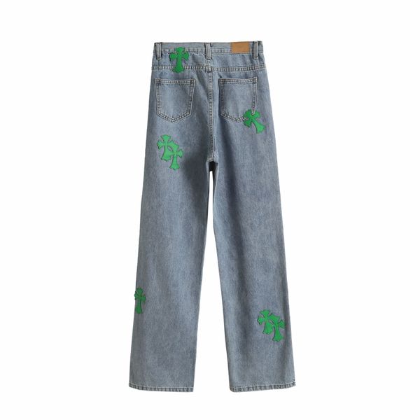 

crosin net red korean splicing cross high waist denim wide leg pants, White;black