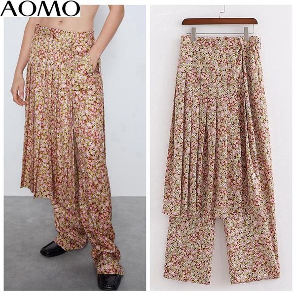 

women's pants & capris aomo fashion women floral print casual skirt trousers 2 piece seperate pockets buttons 2021 female 1d12a, Black;white