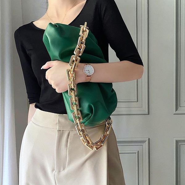 

evening bags female bag 2021 high-grade real sheepskin thick metal chain cloud soft waxy folding dumpling portable shoulder