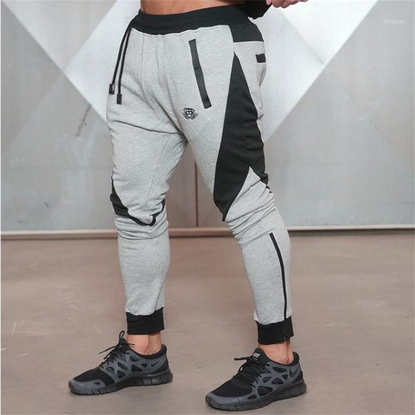 

men's pants brother be trousers running sports stitching slim trend casual, Black