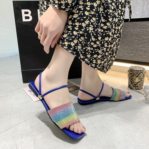 

2021 new ladies slipper stylish female shoes casual flat sandals shoes solid summer outside rhinestone fashion women's, Black