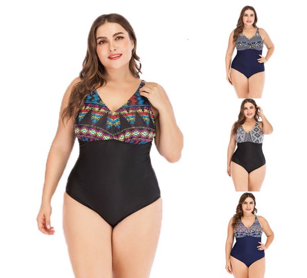 

2021 large back slim geometric print breathable swimsuit, Red;black