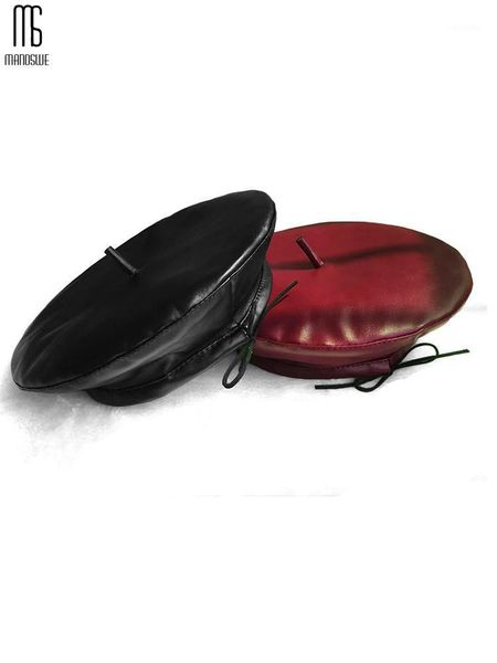 

manoswe hat berets caps for women autumn winter retro ladies pu leather beret jewelry accessories 2021 sell fashion, Blue;gray