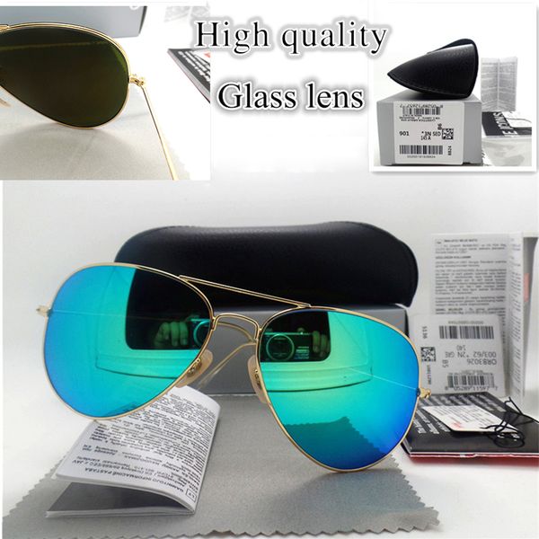 

luxurious designer sunglasses big size glass lens fashion men women coating uv400 vintage polit sun glasses with box and sticker, White;black