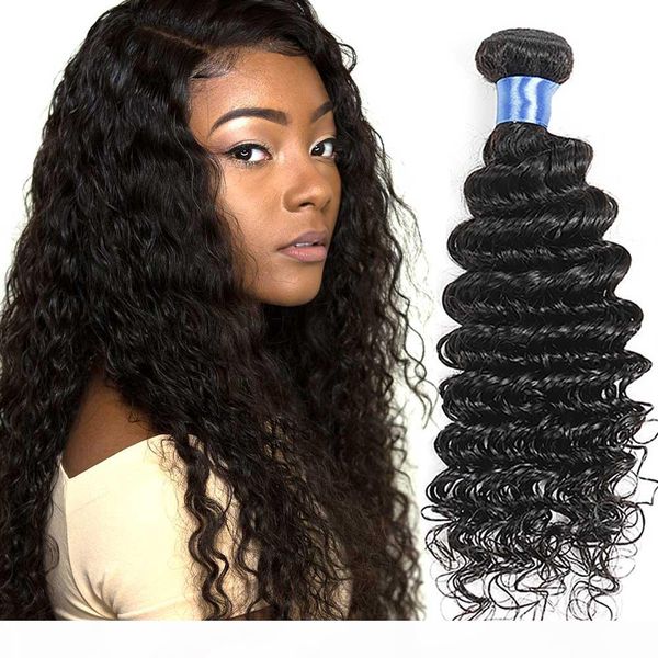 

indian deep curl human hair 3 pcs indian deep wave hair weave natural color indian remy hair bundle deals, Black