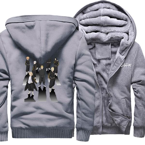 

men's hoodies & sweatshirts tokyo revengers anime team sweatshirt fleece warm zipper jacket fashion casual men thick winter streetwear, Black