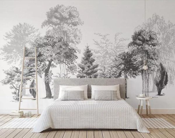 

wallpapers bacal custom wallpaper modern minimalistic black and white sketch style abstract woods tv background wall mural 3d