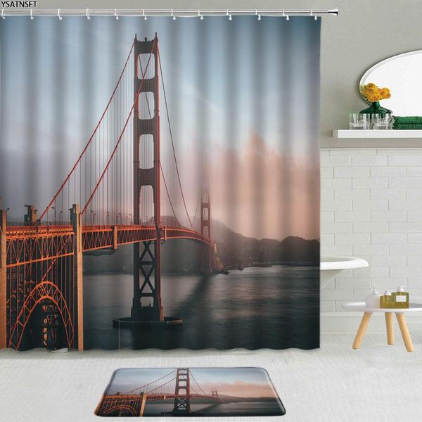 

shower curtains golden gate bridge architecture scenery curtain city night view polyester fabric non-slip bath mat set bathroom