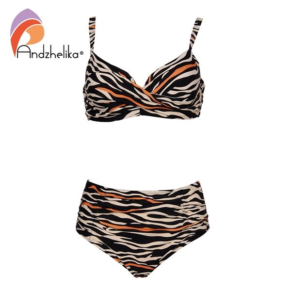 

andzhelika zebra stripe high-waisted bikini sets women heart neck two pieces swimsuits push up beach bathing suits 210728, White;black