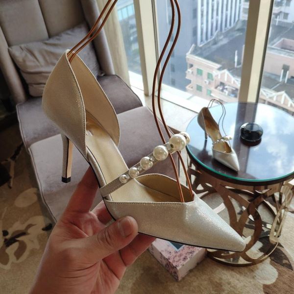 

dress shoes women's fairy style baotou sandals summer pearl hollow high heels thin heel pointed, Black