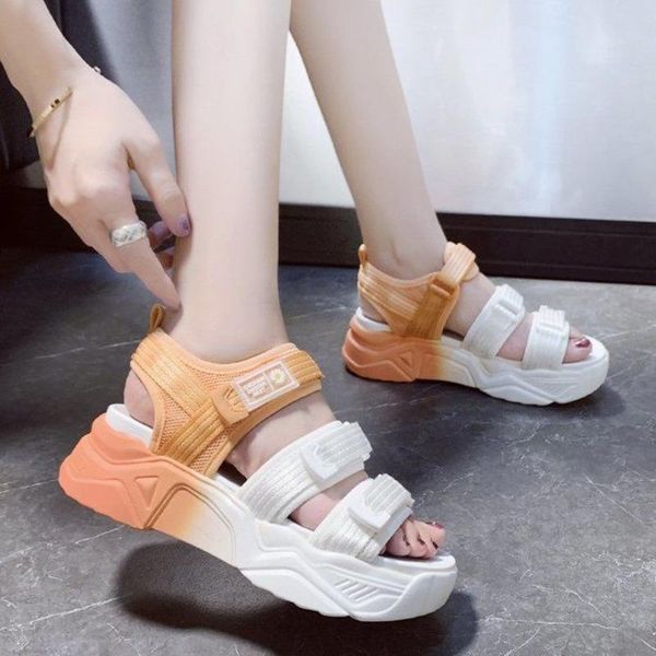

dress shoes 2021 platform sandals women summer buckle thick heel casual sandalias mujer, Black