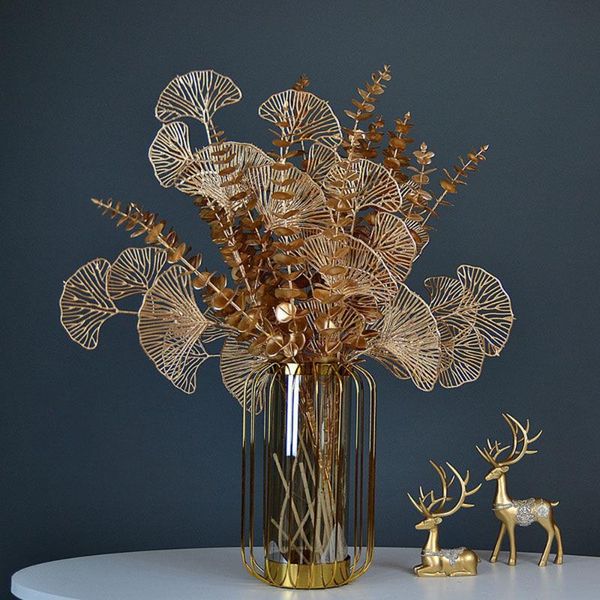 

decorative flowers & wreaths golden artificial plants christmas decor home living room desk decoration party wedding holiday flow