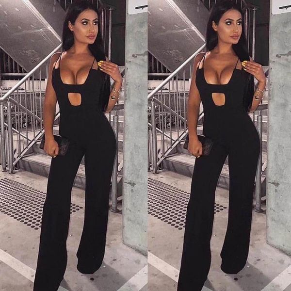 

women's jumpsuits & rompers 2021 fashion blakc spaghetti strap bandage jumpsuit women summer secy hollow out bodycon night part, Black;white