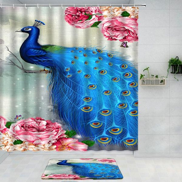 

shower curtains aesthetic blue peacock luxury bathroom curtain animal set bath mats rug for kitchen room art decor wall