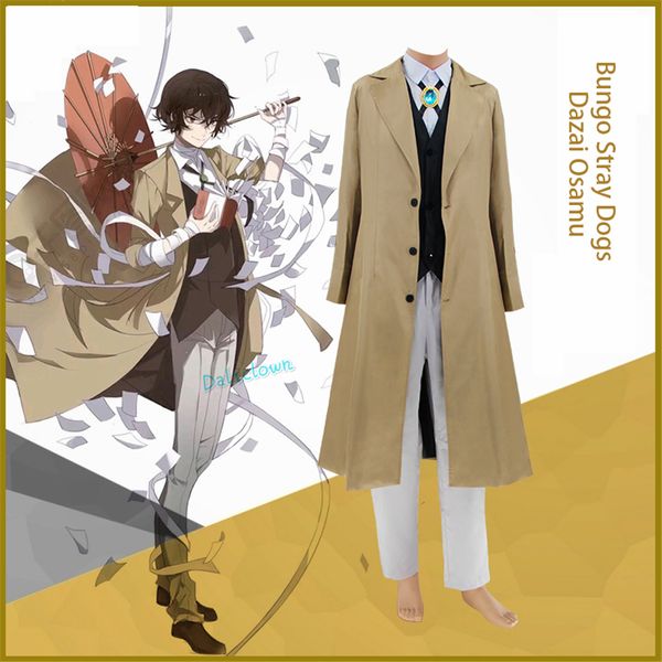 

anime costumes anime bungo stray dogs cosplay costume osamu dazai armed detective agency member uniform jacket coat suit, Black