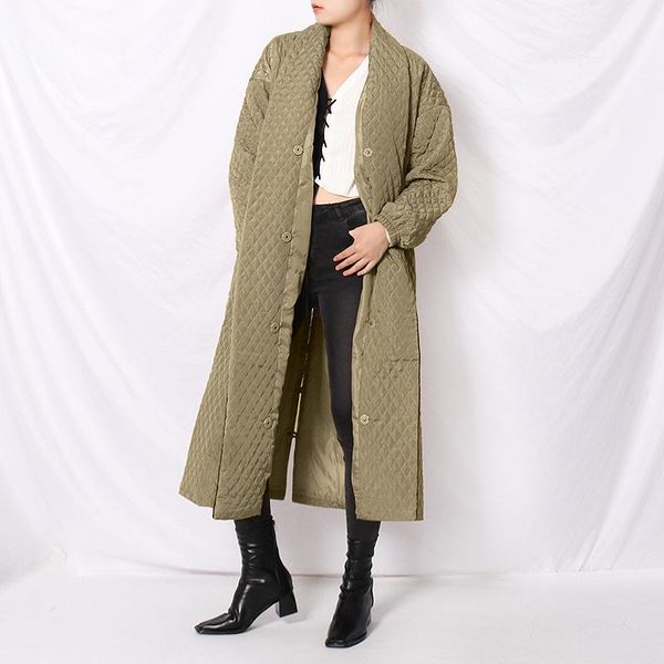 

new fashion parka black oversize lapel back button winter coat women jacket female long cotton coat jaqueta feminina, Black;brown