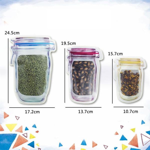 

300pcs/lot food plastic container wholesale shaped mason modeling storage clear mason box jar zippers bag snacks plastic bottle vtaqp