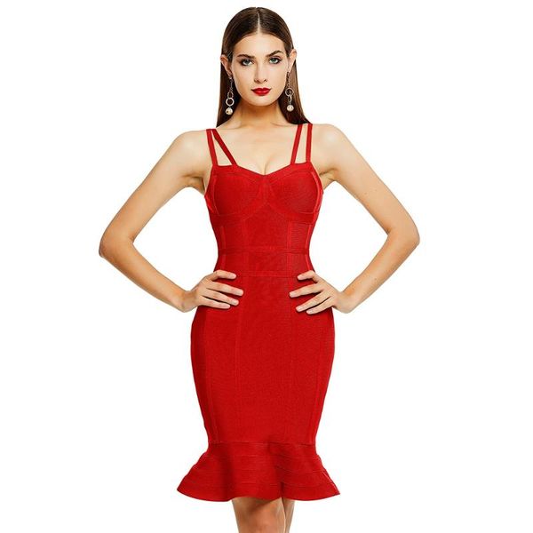 

casual dresses ailigou women's summer red bandage dress 2021 spaghetti strap mermaid v neck midi clubwears celebrity party vestidos, Black;gray
