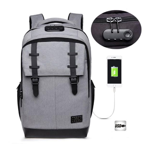 

backpack men backapck lock anti-thief usb charge lapfashion school bags password travel bag male mochila large solid