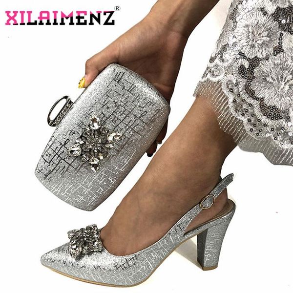 Kleid Schuhe EST Mode Italienisch und Tasche Set Großhandelspreis 2021 Silber Farbe für Hochzeit Passende Geldbörse Frauen Party