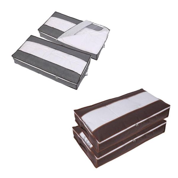 

storage bags 2 pcs underbed with handle foldable non-woven clothes zip organizer for duvets cushions blankets