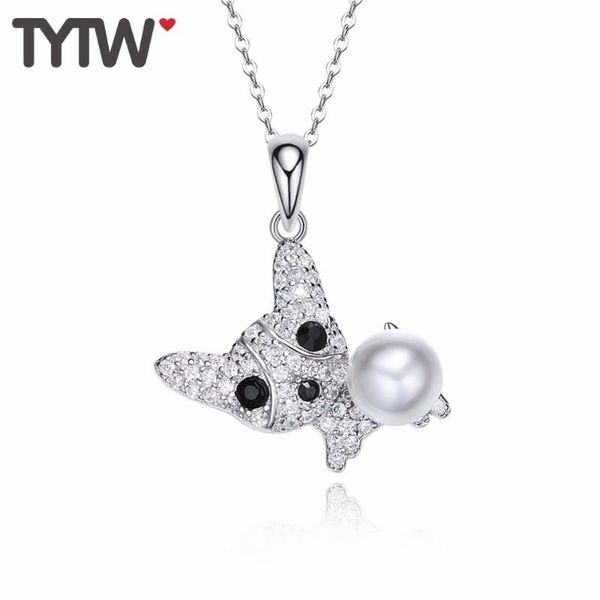 

pendant necklaces tytw design s925 sterling silver shell pearl women's necklace rhodium jewelry gifts for women dog