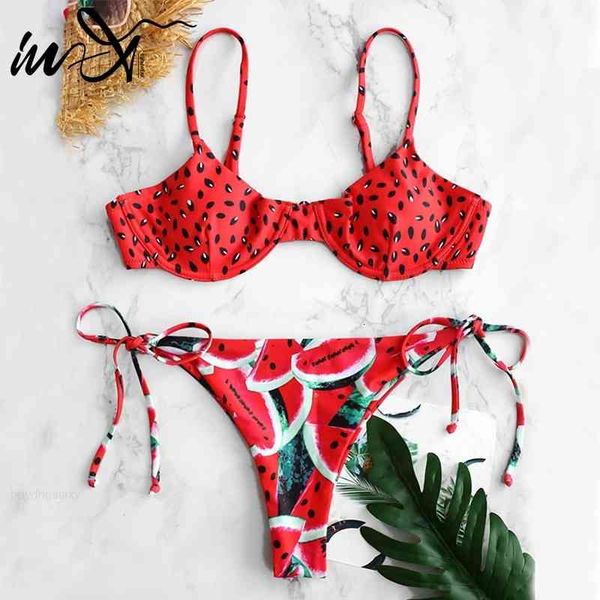 

watermelon swimsuit female knot bikinis 2021 mujer push up in-x swimwear women bathers summer beach wear bathing suit new, White;black