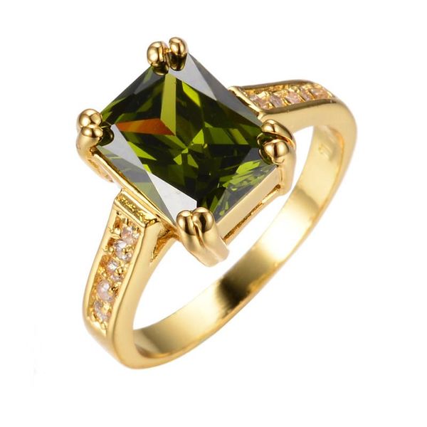 

wedding rings simple fashion style peridot for women men olive green band jewelry yellow gold filled clear cz ring anel ry0114, Slivery;golden