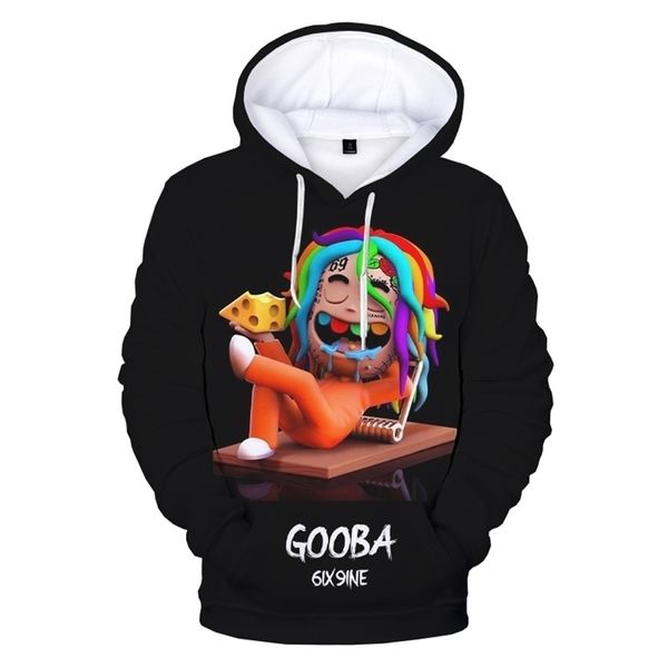 

6ix9ine hoodie gooba streetwear hip hop rapper long sleeve pullover men women fashion casual plus size hooded sweatshirts 201020, Black