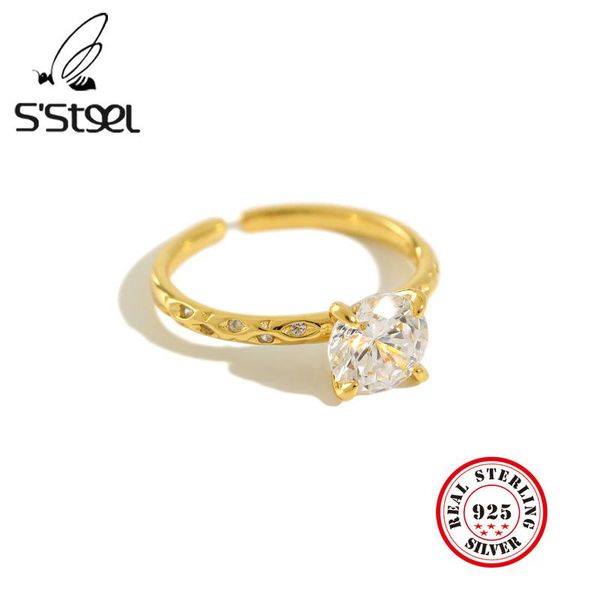 

cluster rings s'steel 925 sterling silver for women zircon gold engagement ring anillos plata para mujer bague femme argent jewelry, Golden;silver