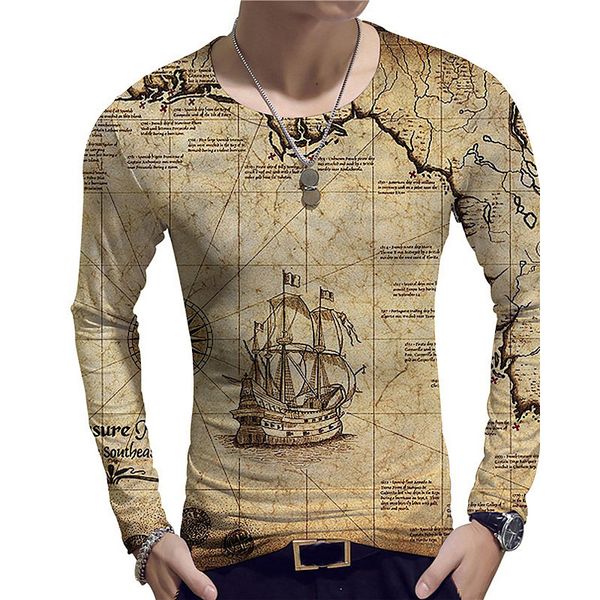 

map mens 3d print t-shirt visual impact party streetwear round neck long sleeves graphic optical illusion plus size print daily, White;black